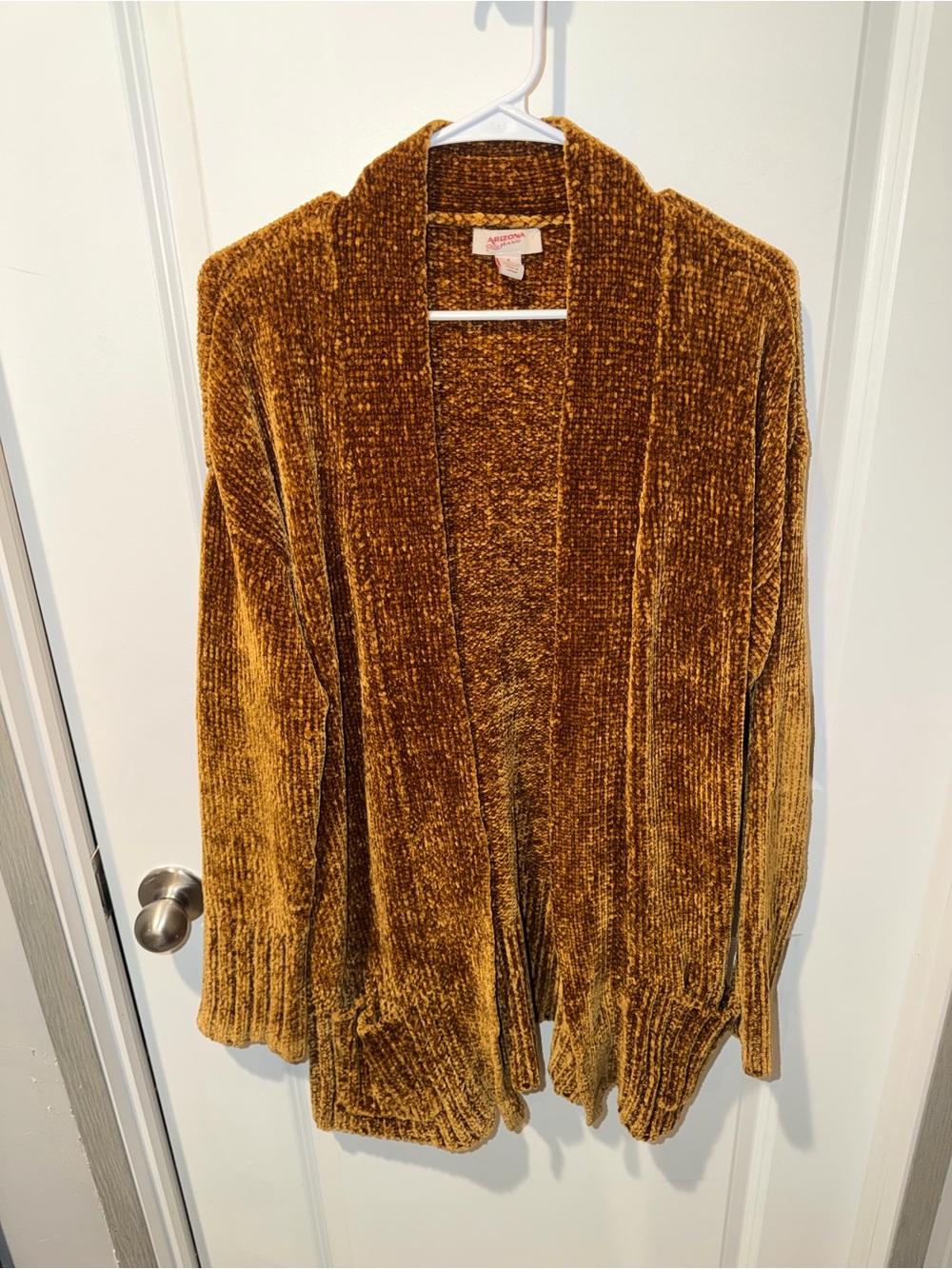 Cozy Chenille Open-Front Cardigan - Mustard Brown Size M